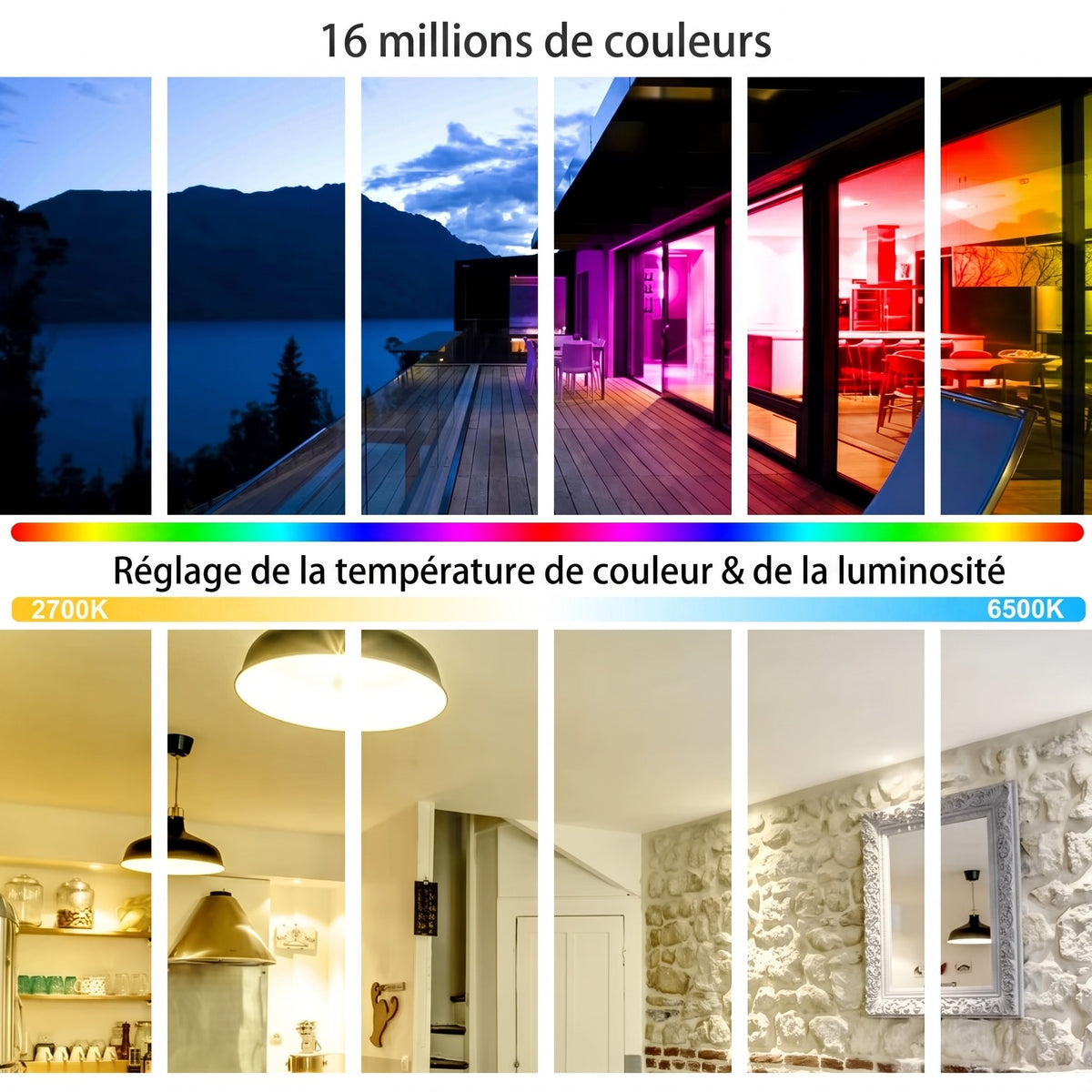 Ampoule connectée RGB WiFi BLE 5.0 deux mises en situation salon et chambre — Mon Univers - Mes Lumières
