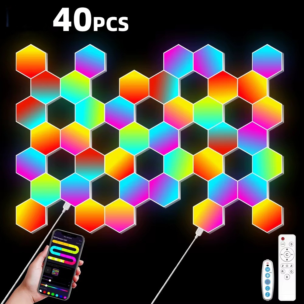 Applique Murale Hexagonale RGB LumiHome 40 pcs XXL télécommande incluse — Mon Univers - Mes Lumière