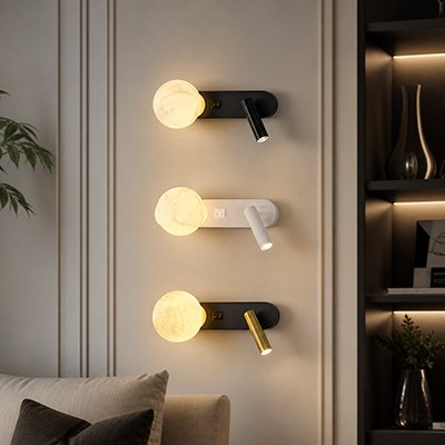 Applique murale tête de lit installée au-dessus d'un lit double dans une chambre moderne — Mon Univers - Mes Lumières