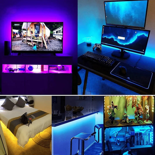 Bande LED RGB USB Smart WiFi installée dans un salon et un espace gaming — Mon Univers - Mes Lumières