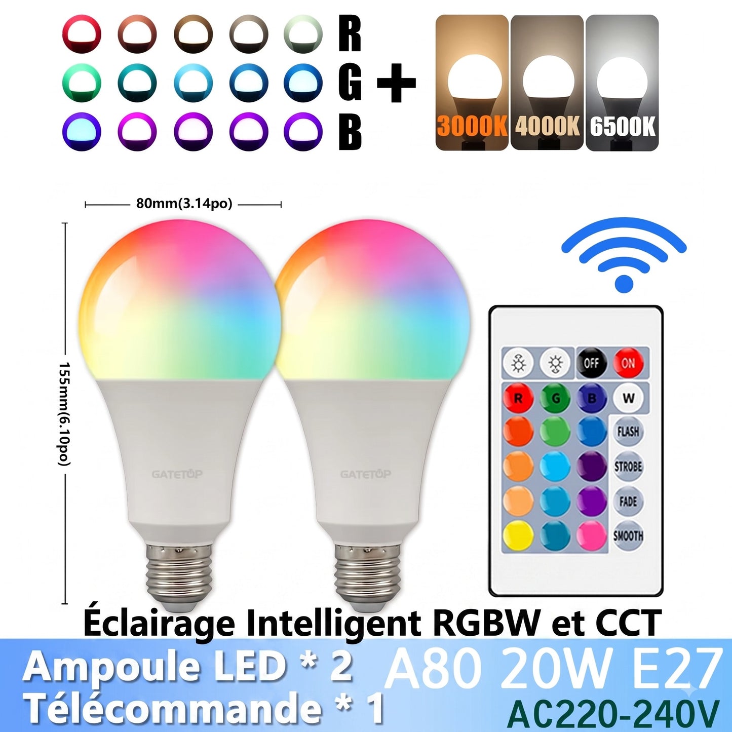 Ampoule LED RGB | Télécommandée 20W 2000 lumens