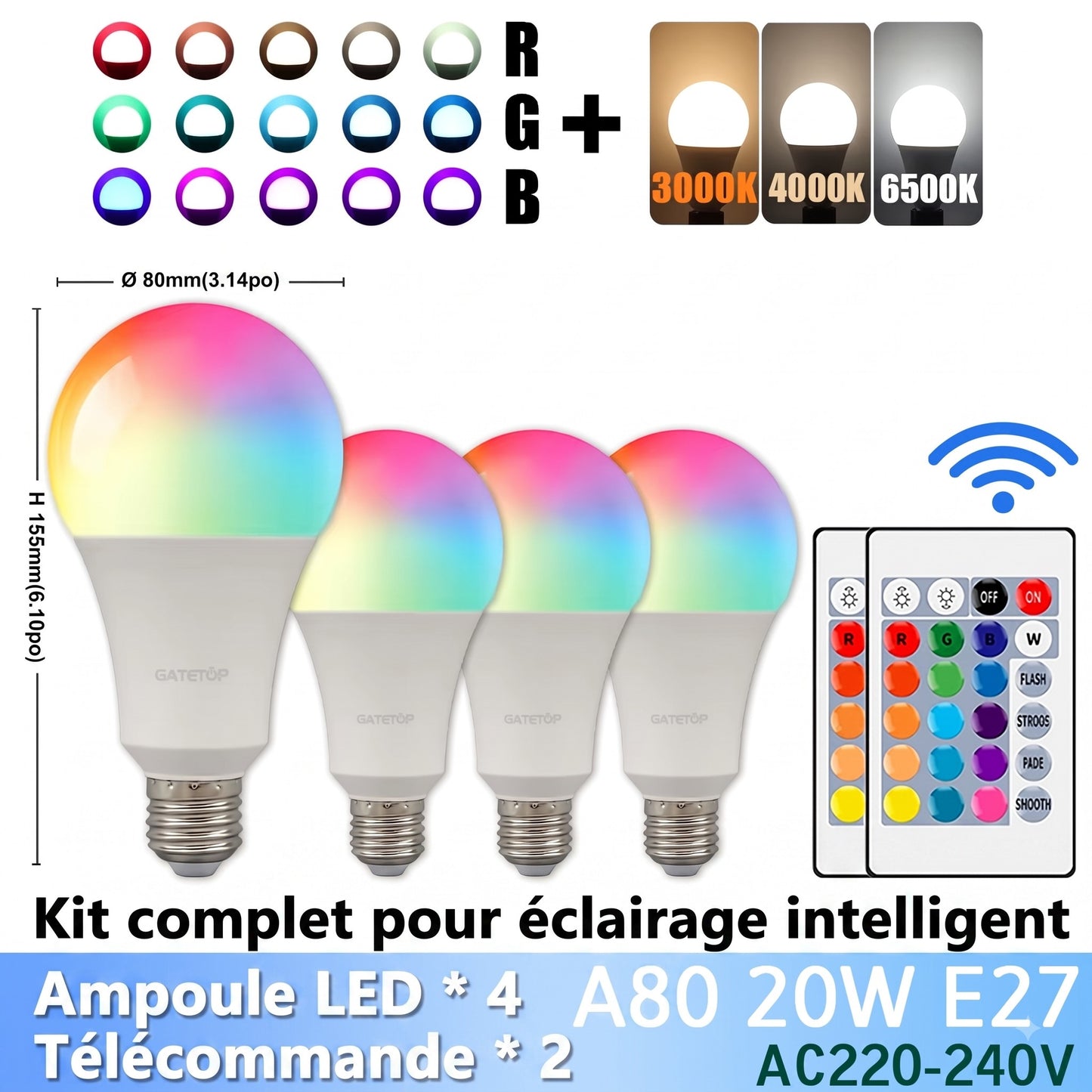 Ampoule LED RGB | Télécommandée 20W 2000 lumens
