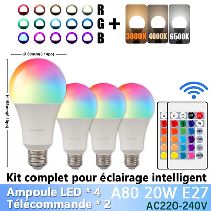 Ampoule LED RGB | Télécommandée 20W 2000 lumens