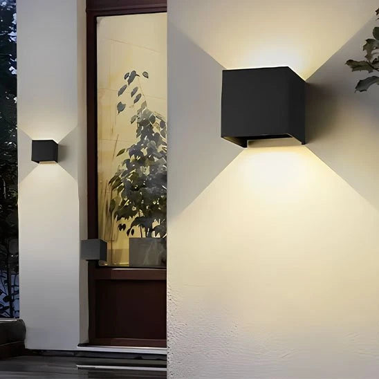 Applique Murale Cubique LED Noir extérieur porte effet X bidirectionnel nuit — Mon Univers - Mes Lumières