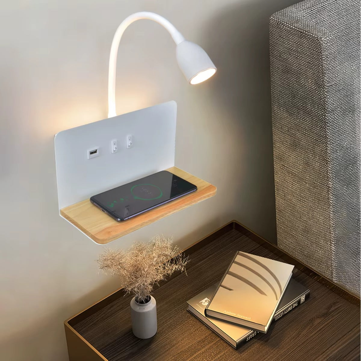 Applique murale pour chambre avec chargeur sans fil - Design Moderne