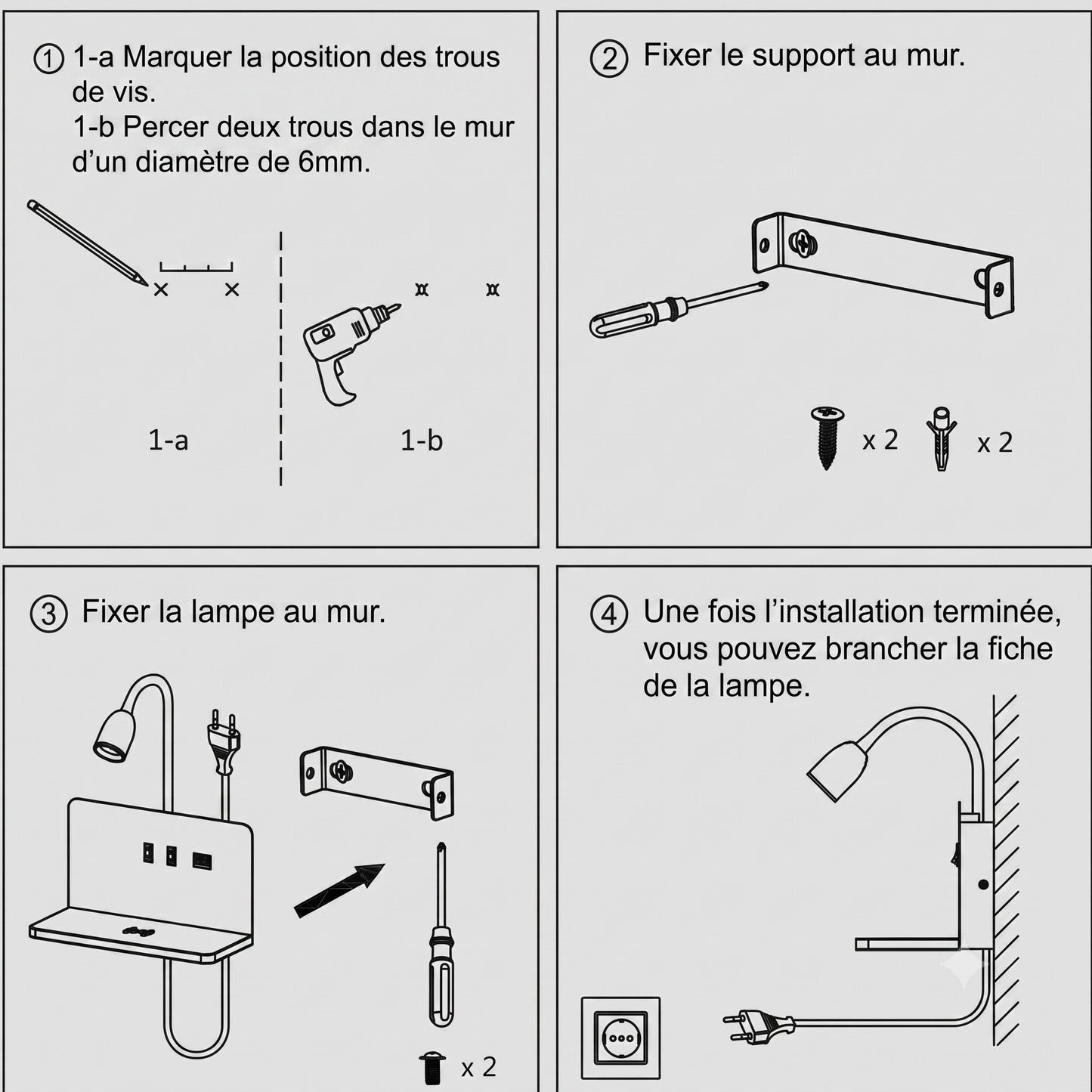 Applique murale pour chambre avec chargeur sans fil - Design Moderne