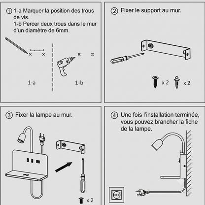 Applique murale pour chambre avec chargeur sans fil - Design Moderne