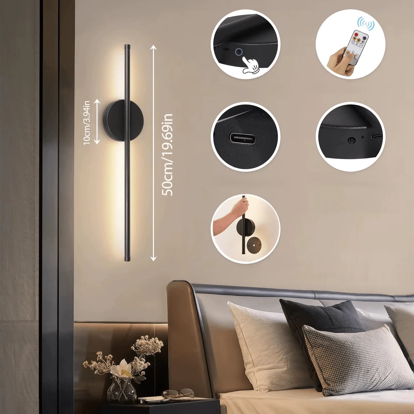Applique murale LED ModernLight vue de profil finition Noir mat — Mon Univers - Mes Lumières
