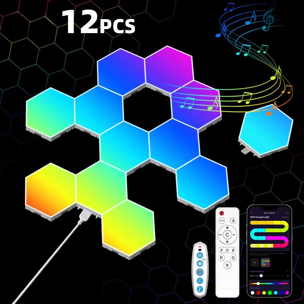Applique Murale Hexagonale RGB LumiHome 12 pcs bleu violet ambiance gaming — Mon Univers - Mes Lumières