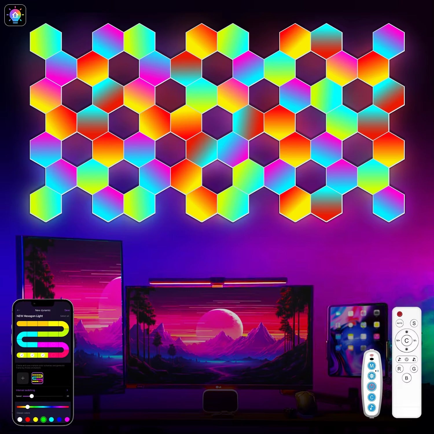 Applique Murale Hexagonale RGB LumiHome 12 pcs installation DIY chambre gaming — Mon Univers - Mes Lumières
