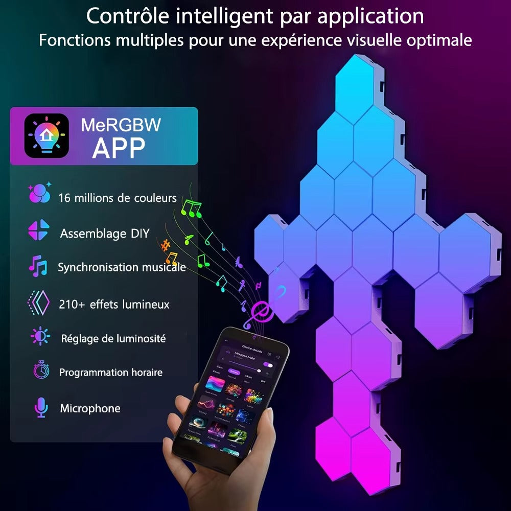 Applique Murale Hexagonale RGB LumiHome 20 pcs bleu violet ambiance chambre tête de lit — Mon Univers - Mes Lumières