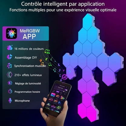 Applique Murale Hexagonale RGB LumiHome 20 pcs bleu violet ambiance chambre tête de lit — Mon Univers - Mes Lumières
