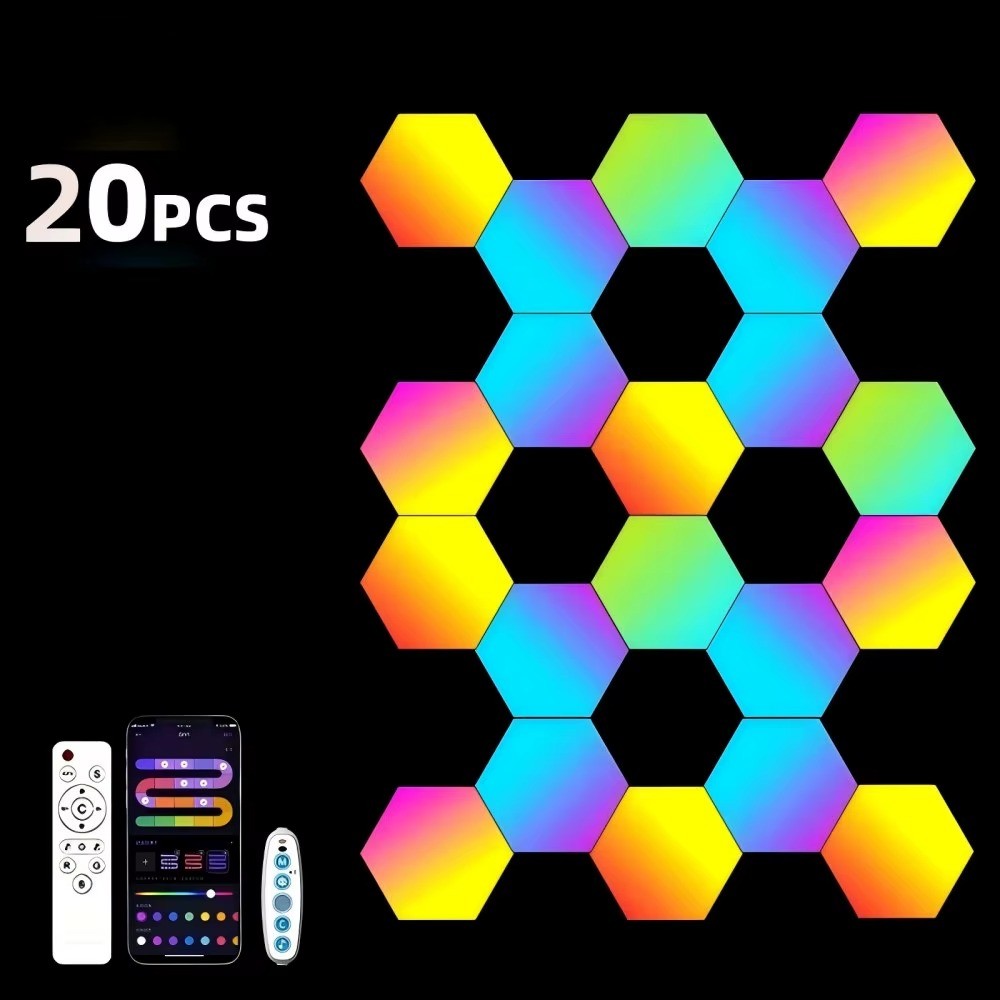 Applique Murale Hexagonale RGB LumiHome 20 pcs installation murale salon multicolore — Mon Univers - Mes Lumières