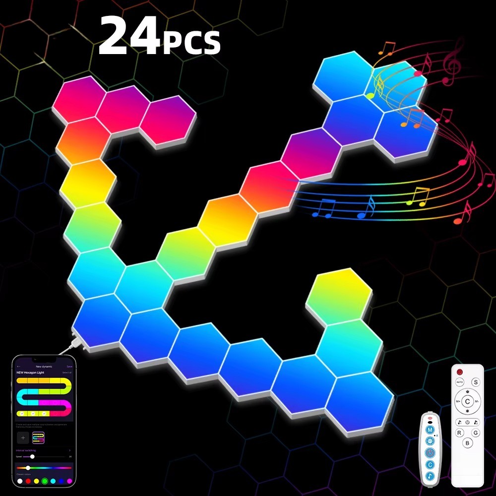 Applique Murale Hexagonale RGB LumiHome 24 pcs grande composition gaming room — Mon Univers - Mes Lumières