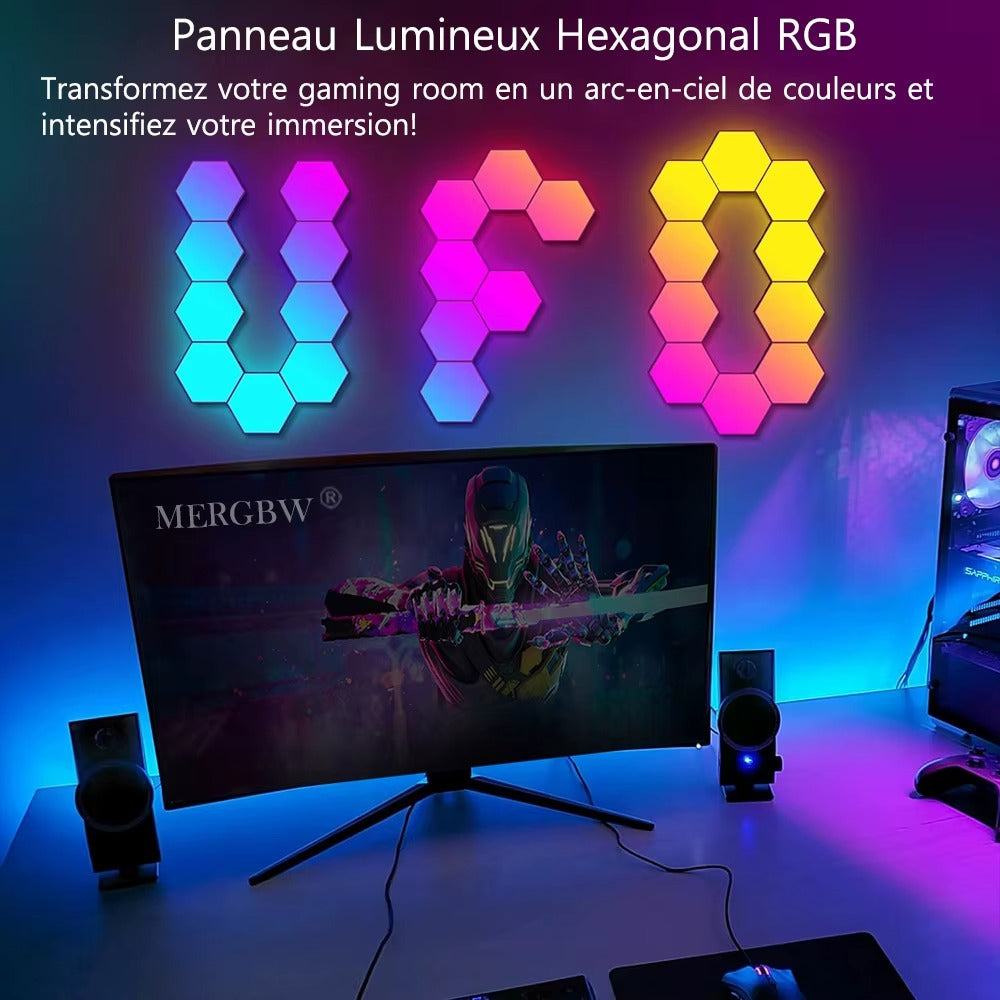 Applique Murale Hexagonale RGB LumiHome 3 pcs jaune vert sync musicale — Mon Univers - Mes Lumières