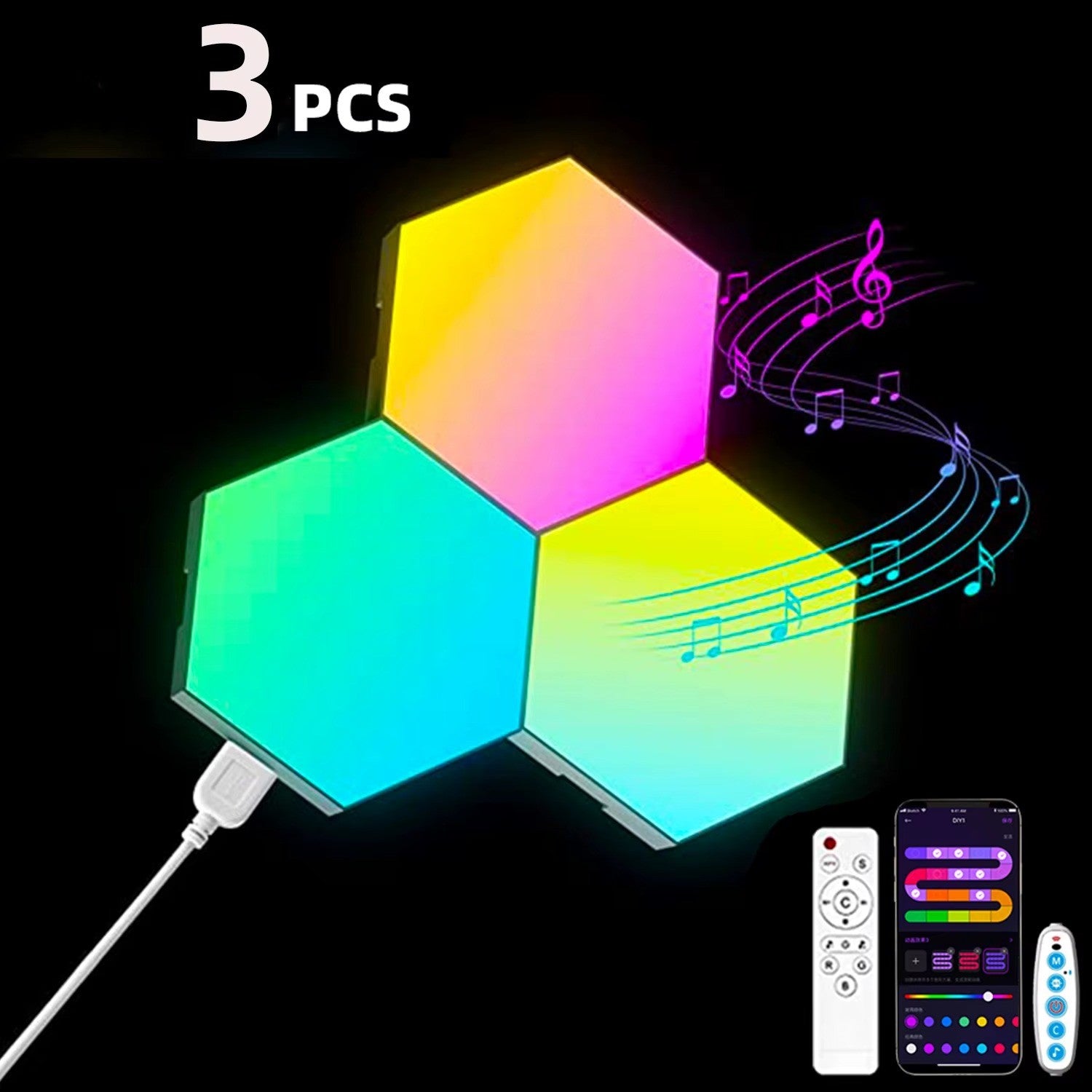 Applique Murale Hexagonale RGB LumiHome 3 pcs télécommande et app MeRGBW contrôle — Mon Univers - Mes Lumières
