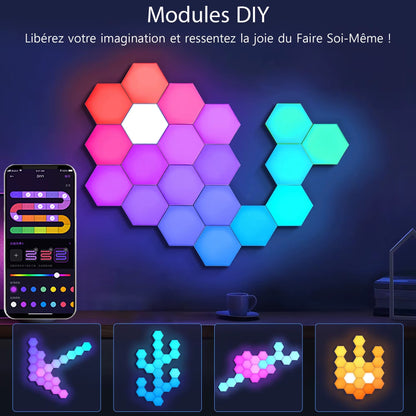 Applique Murale Hexagonale RGB LumiHome 40 pcs installation XXL mur entier multicolore — Mon Univers - Mes Lumières