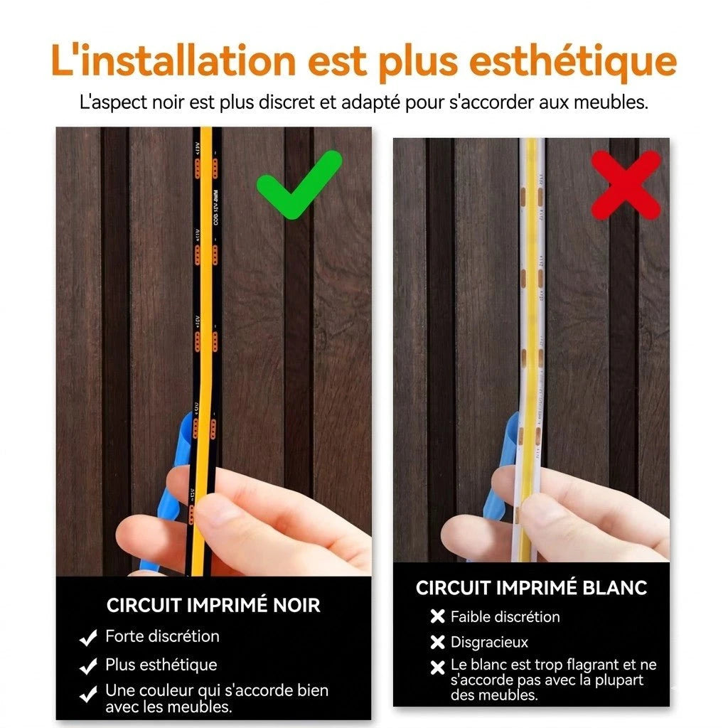 Bande LED PCB noire COB installation sous étagère bibliothèque lumière chaude — Mon Univers - Mes Lumières