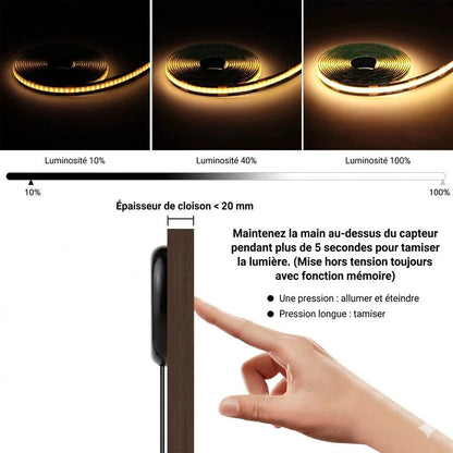 Bande LED PCB noire COB tactile interrupteur pied installation sous meuble — Mon Univers - Mes Lumières