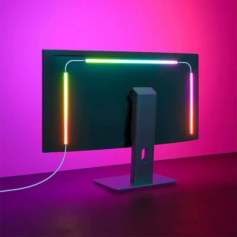 Bande LED USB dos moniteur RGB installation vue arrière fond rose