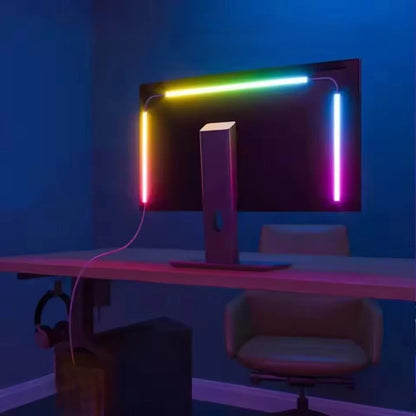 Bande LED USB installée dos moniteur éclairage arc-en-ciel bureau bleu
