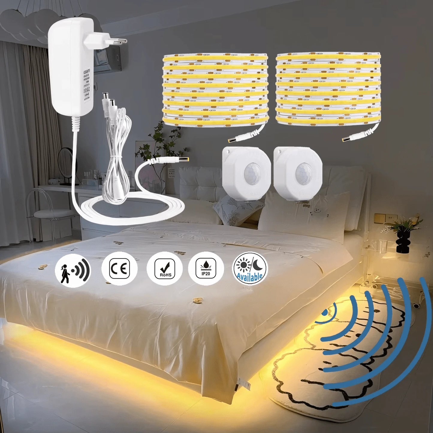 Bande Lumineuse Détecteur de Mouvement sous lit ambiance nuit — Mon Univers - Mes Lumières