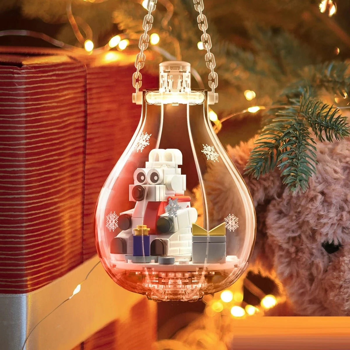 Boule de Noël lumineuse avec bonhomme de neige en briques colorées