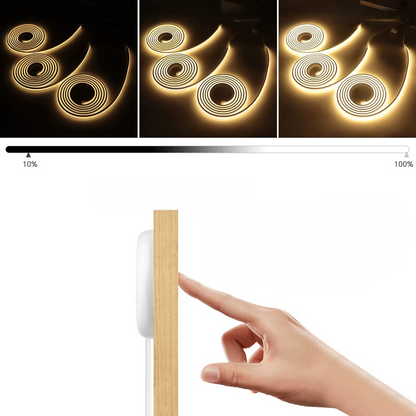Comparatif intensité lumineuse bande LED COB de 10 à 100 pourcent avec capteur tactile bois — Mon Univers - Mes Lumières