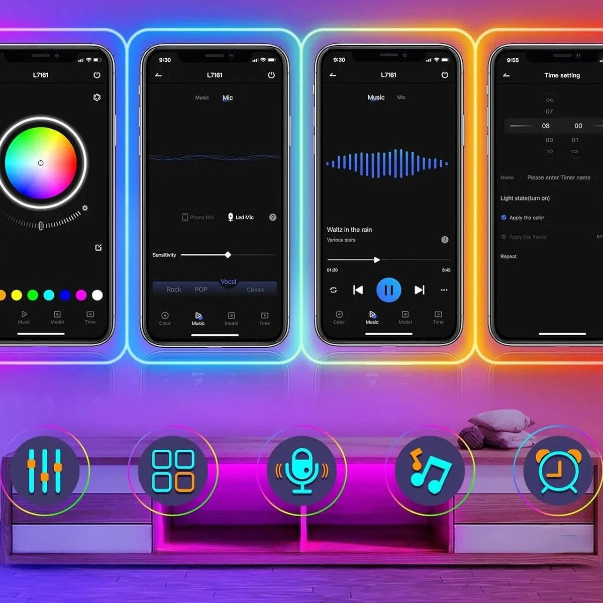 Interface app 4 smartphones contrôle ruban LED IP65