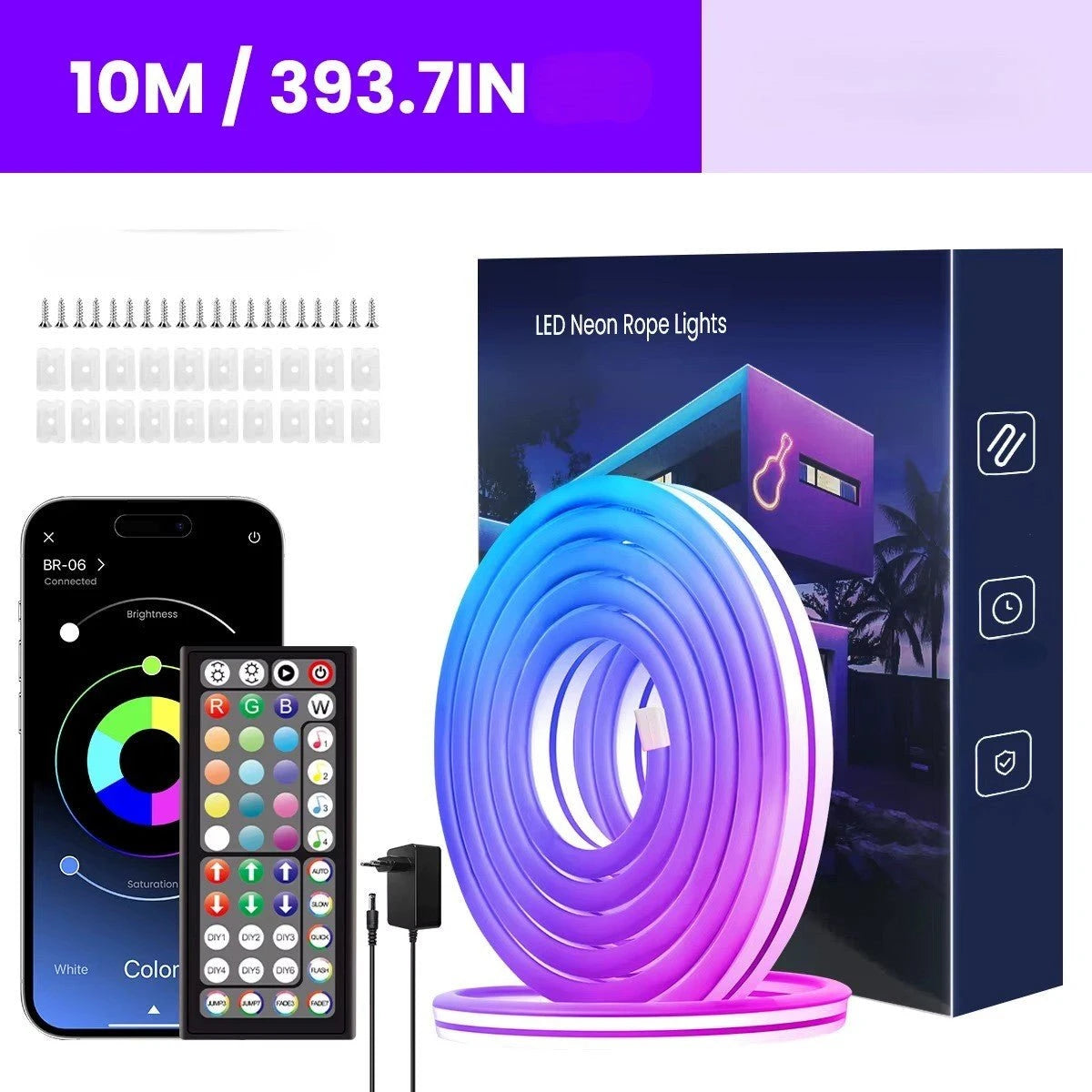 Kit complet bande LED 10M app télécommande RF alimentation EU
