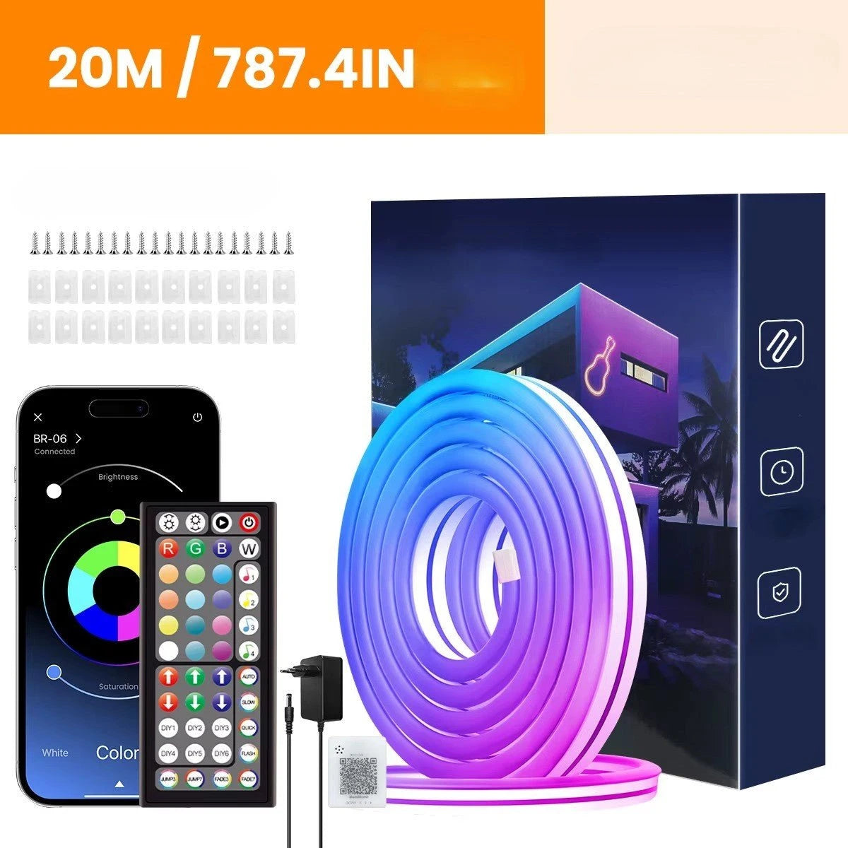Kit complet bande LED 20M app télécommande RF alimentation EU