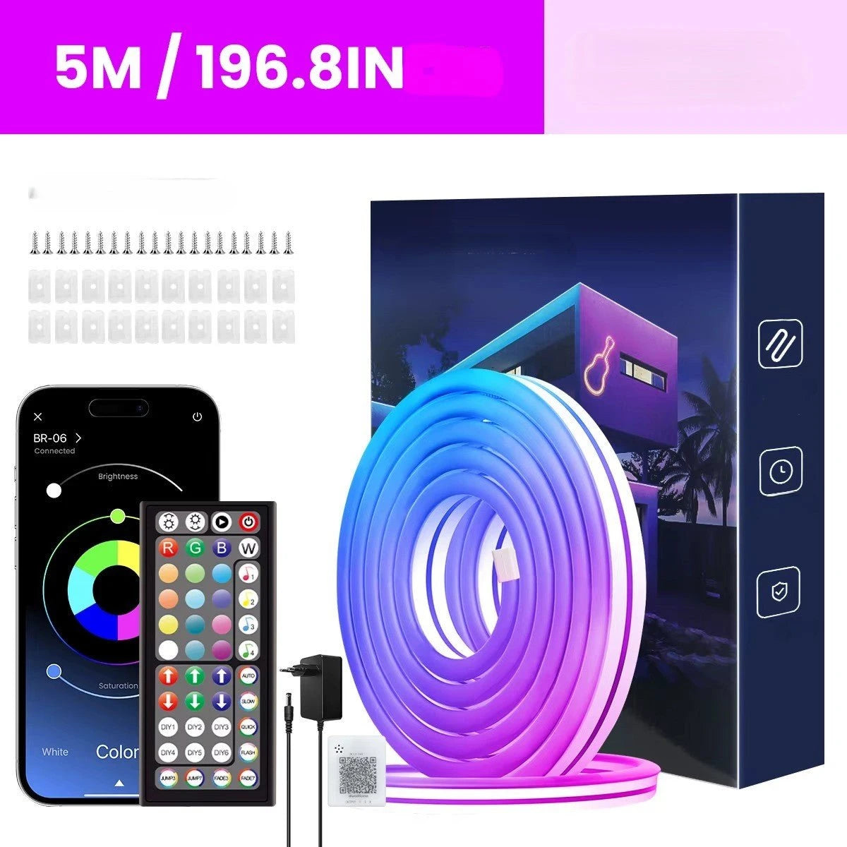 Kit complet bande LED 5M app télécommande RF alimentation EU