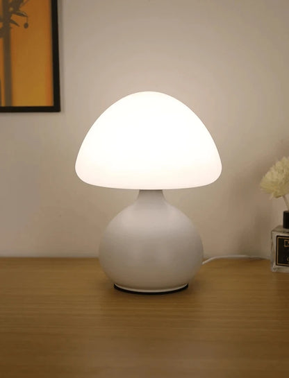 Lampe Champignon Minimaliste blanche allumée bureau bois tableau mural — Mon Univers - Mes Lumières