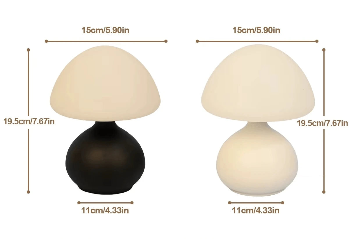 Lampe Champignon Minimaliste comparatif Noir et Blanc dimensions 15x19,5x11cm — Mon Univers - Mes Lumières