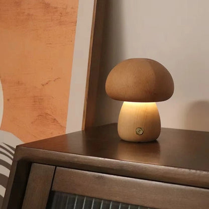 Lampe Champignon en Bois Design Ambiance coloris Marron éteinte table de nuit bois foncé — Mon Univers - Mes Lumières