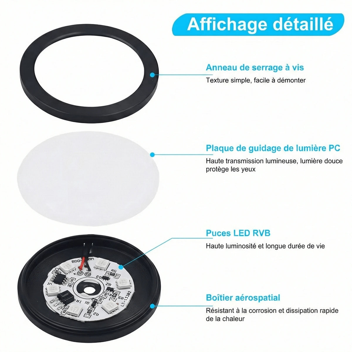 Lampe LED RGB Connect vue éclatée du spot noir et de son diffuseur — Mon Univers - Mes Lumières