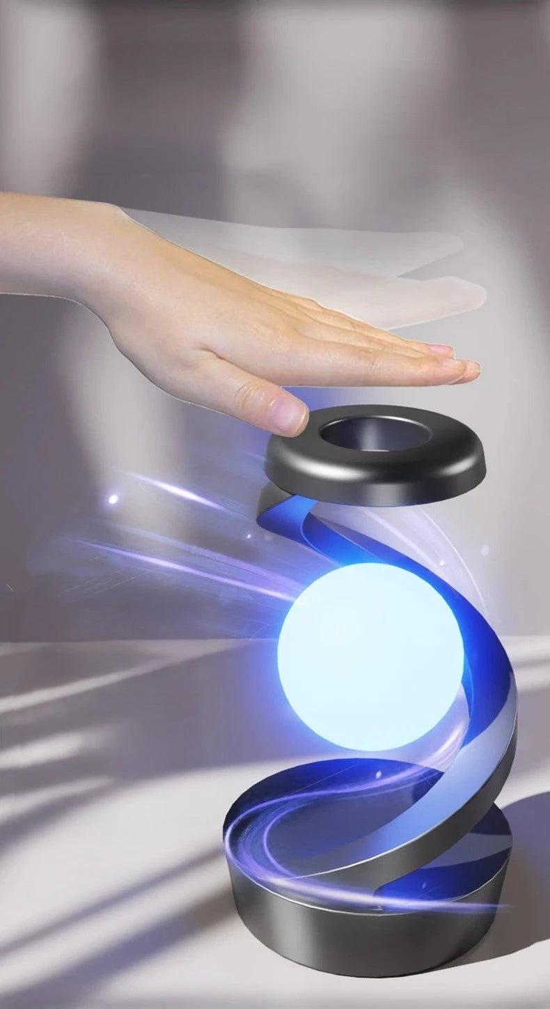 Lampe MagicGlow illusion lévitation sphère bleue main effleurant — Mon Univers - Mes Lumières