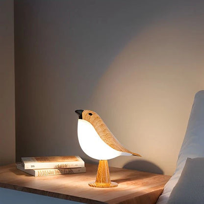Lampe Oiseau Zen détail tactile finition bois veines apparentes — Mon Univers - Mes Lumières