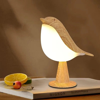 Lampe Oiseau Zen détail tactile imitation de bois veines apparentes — Mon Univers - Mes Lumières