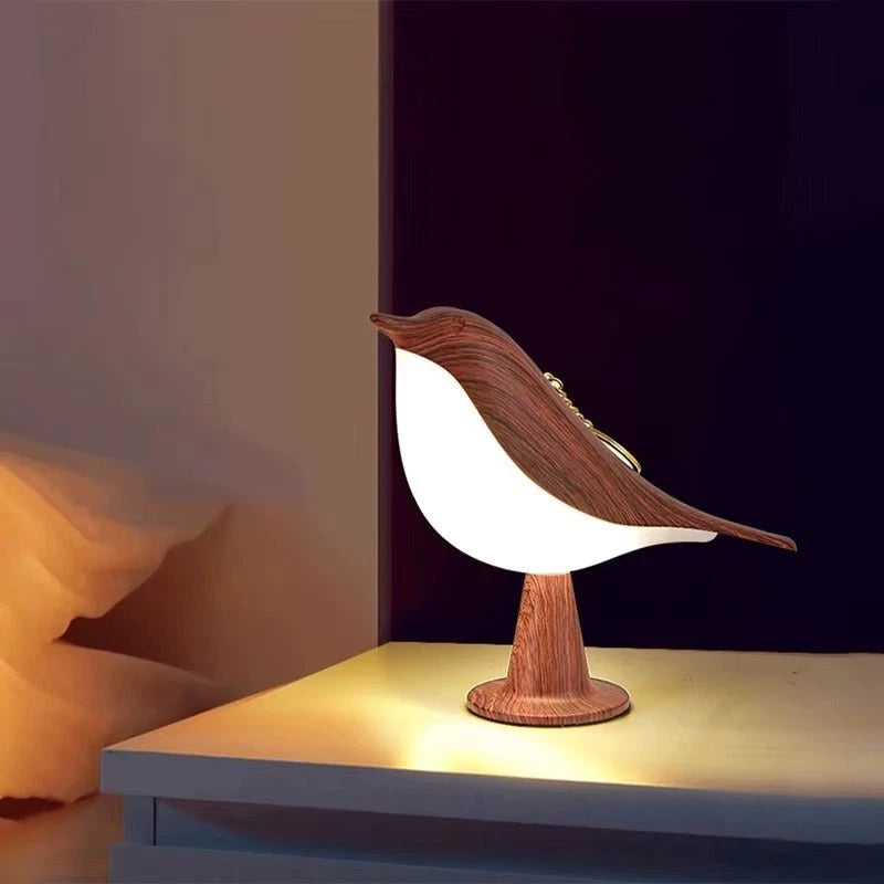 Lampe Oiseau Zen noyer table de chevet chambre lumière chaude — Mon Univers - Mes Lumières