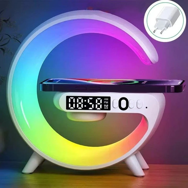 Lampe chevet design Cosy RGB multicolore chargeur Qi alarme blanc