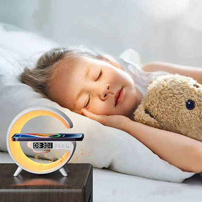 Lampe chevet design Cosy enfant qui dort chargeur Qi smartphone alarme