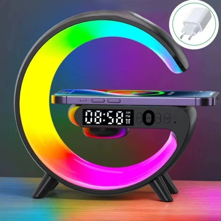 Lampe chevet design Cosy noir RGB chargeur Qi alarme smartphone