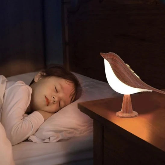 Lampe chevet tactile Oiseau Zen noyer vue d'ensemble design minimaliste — Mon Univers - Mes Lumières