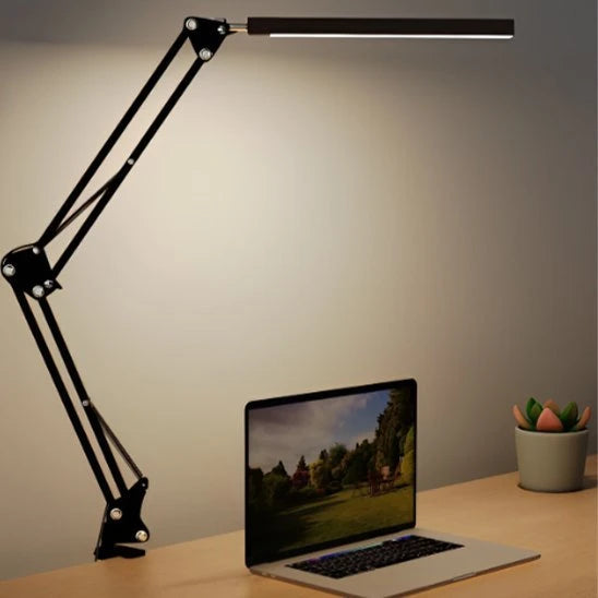 Lampe de Bureau LED Articulée Blanc vue de face bras replié fond blanc — Mon Univers - Mes Lumières