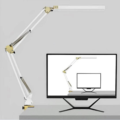 Lampe de Bureau LED Articulée Blanc vue de profil bras déplié fond blanc — Mon Univers - Mes Lumières