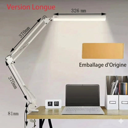 Lampe de Bureau LED Articulée Version Longue Blanche pliable multi-angles 198° rotation 360° fixation pince — Mon Univers - Mes Lumières