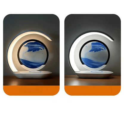 Lampe de Bureau LED Quicksand Zen 3-en-1 coloris Orange allumée vue de face — Mon Univers - Mes Lumières