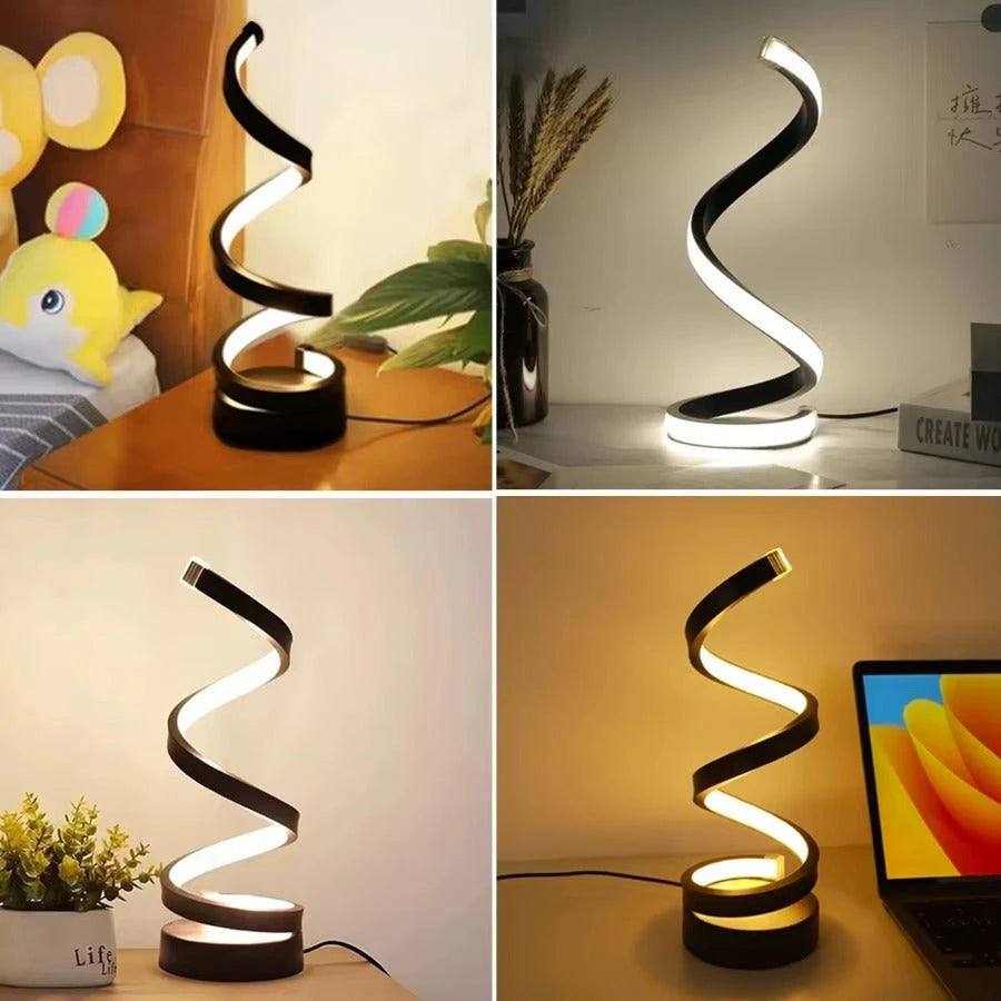 Lampe de Chevet Spirale LED collage 4 vues chambre bureau salon — Mon Univers - Mes Lumières
