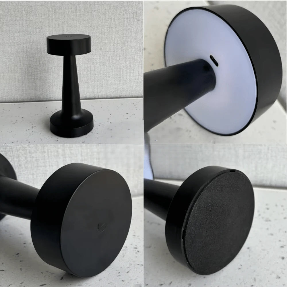 Lampe de Table LED Design Premium Noire collage 4 vues détail tactile diffuseur base — Mon Univers - Mes Lumières
